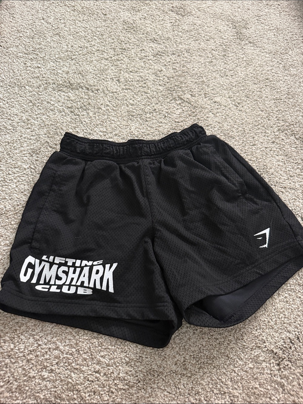 Gymshark Black Mesh Lifting Shorts with White Logo